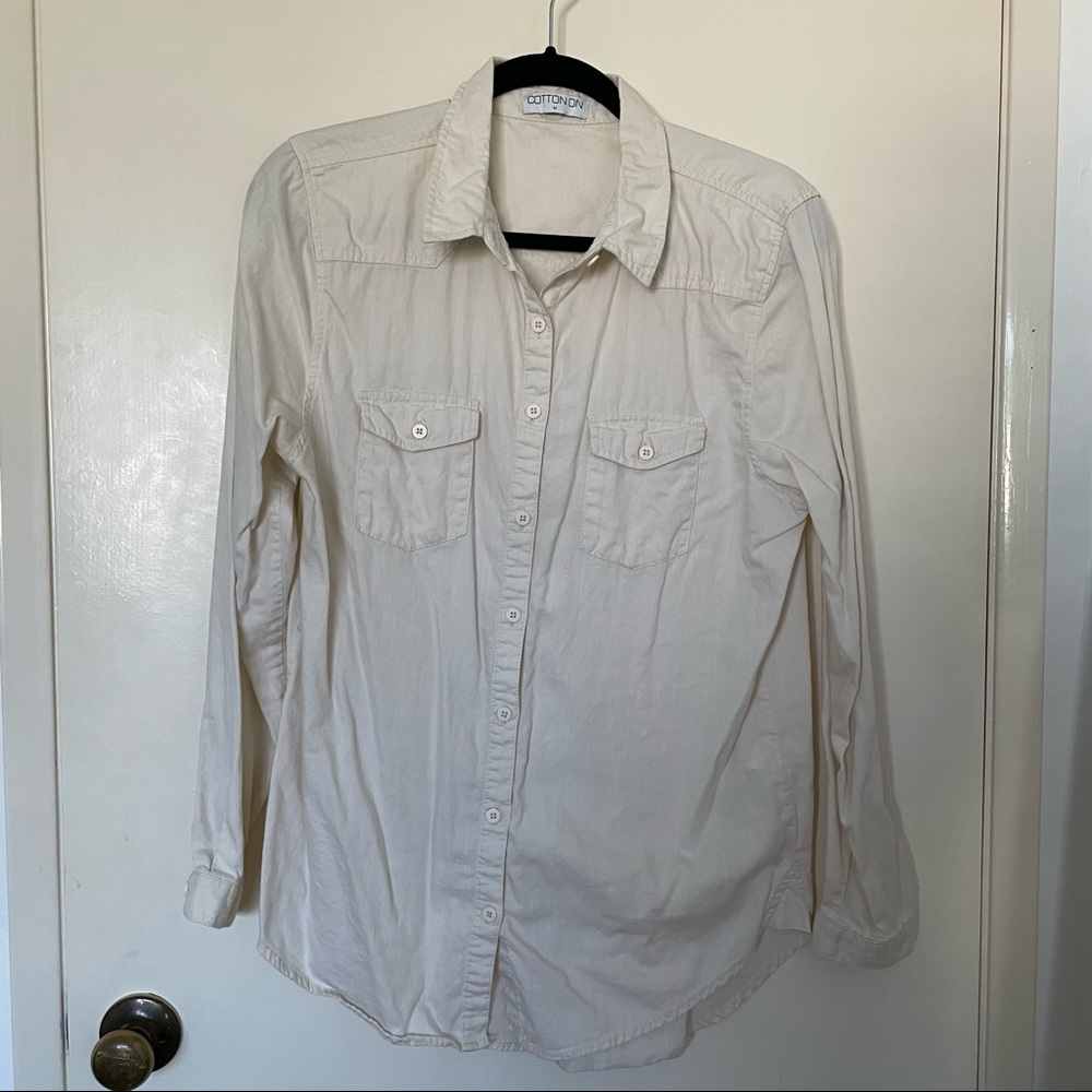 Cotton On lightweight cream button down shirt size M